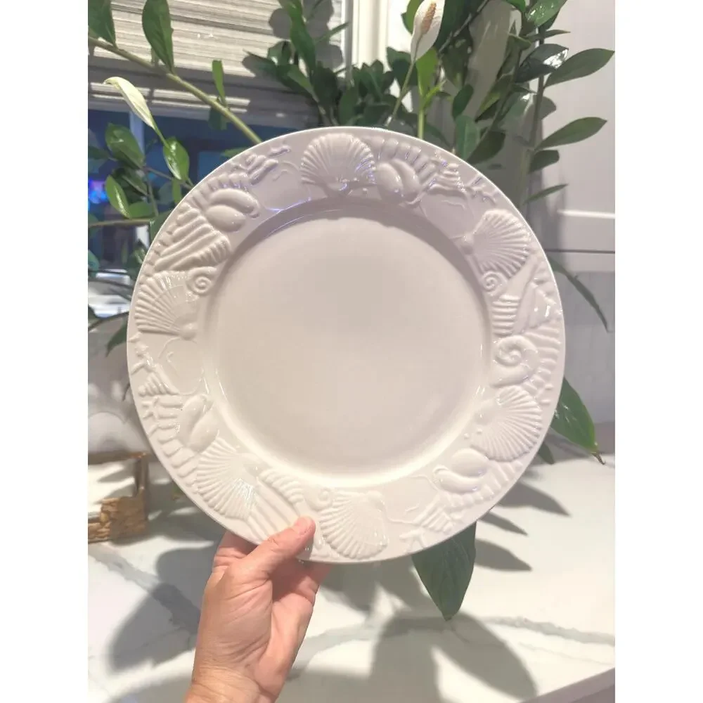 Vintage White Ceramic Seashell Serving Bundle - 3-Piece Platter & Shell Bowls
